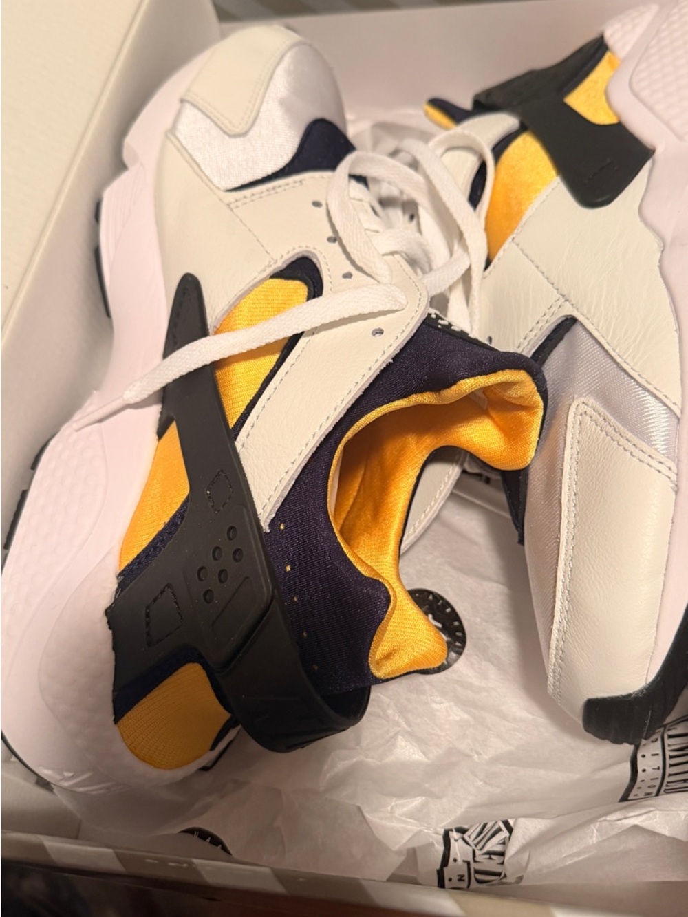 Nike White Sneakers with Navy blue and Yellow Lining